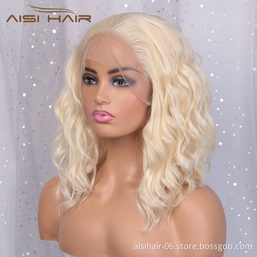 Aisi Hair 16 Inch Medium Long Body Wave Blonde Wig Long Wavy Swiss Lace Wig Synthetic Lace Frontal Hair Wigs For Black Women